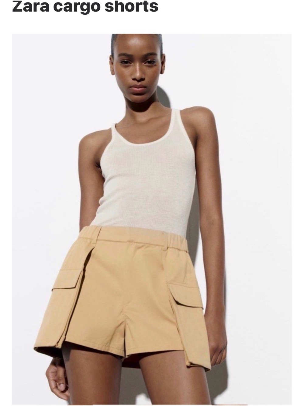 Zara Beige Cargo Shorts with Utility Flap Pockets